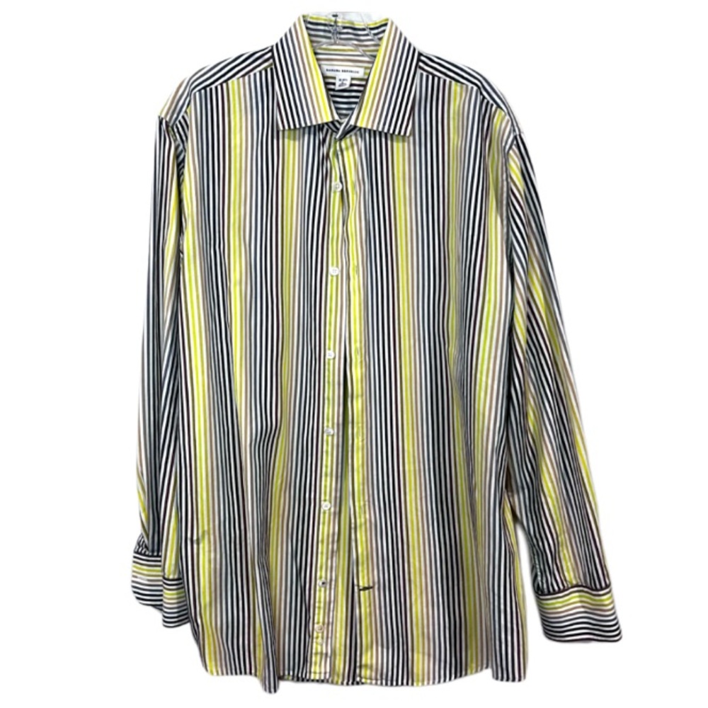 Banana Republic Striped Yellow Green and Brown Men's Shirt size large